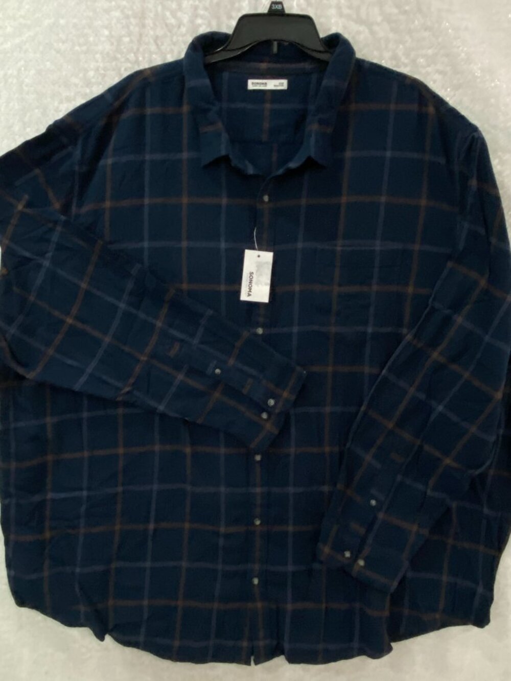 Sonoma Big & Tall Blue Tartan Plaid Flannel Shirt Button Up Men's 6XB Pocket